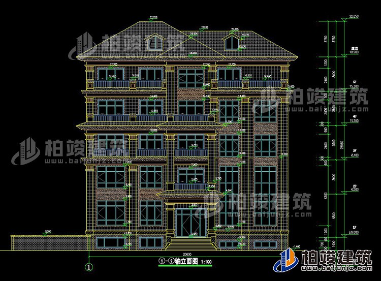 農村五層自建房設計效果圖有電梯及地下車庫BZ506-新中式風格